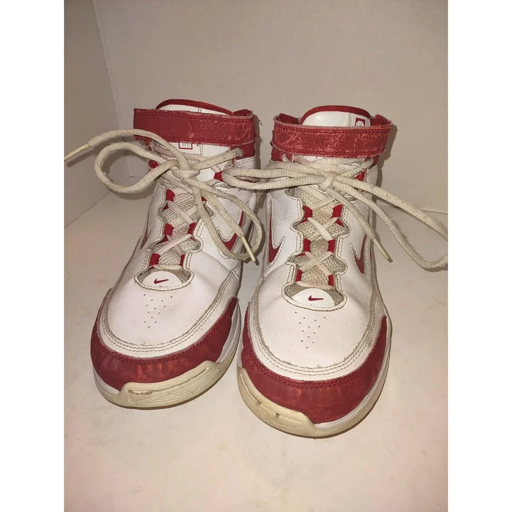 Nike Shox Elite Basketball Shoes Youth 7Y White Red High Top Strap 341513-161